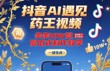 抖音AI遇见药王视频，条条10W赞，快速起千粉万粉号，傻瓜式制作教学-拾涧工坊