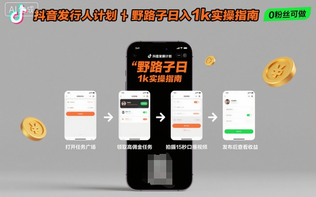 抖音发行人计划全新野路子玩法，随时随地，只要有手机，就能操作，日入1k+【揭秘】-拾涧工坊
