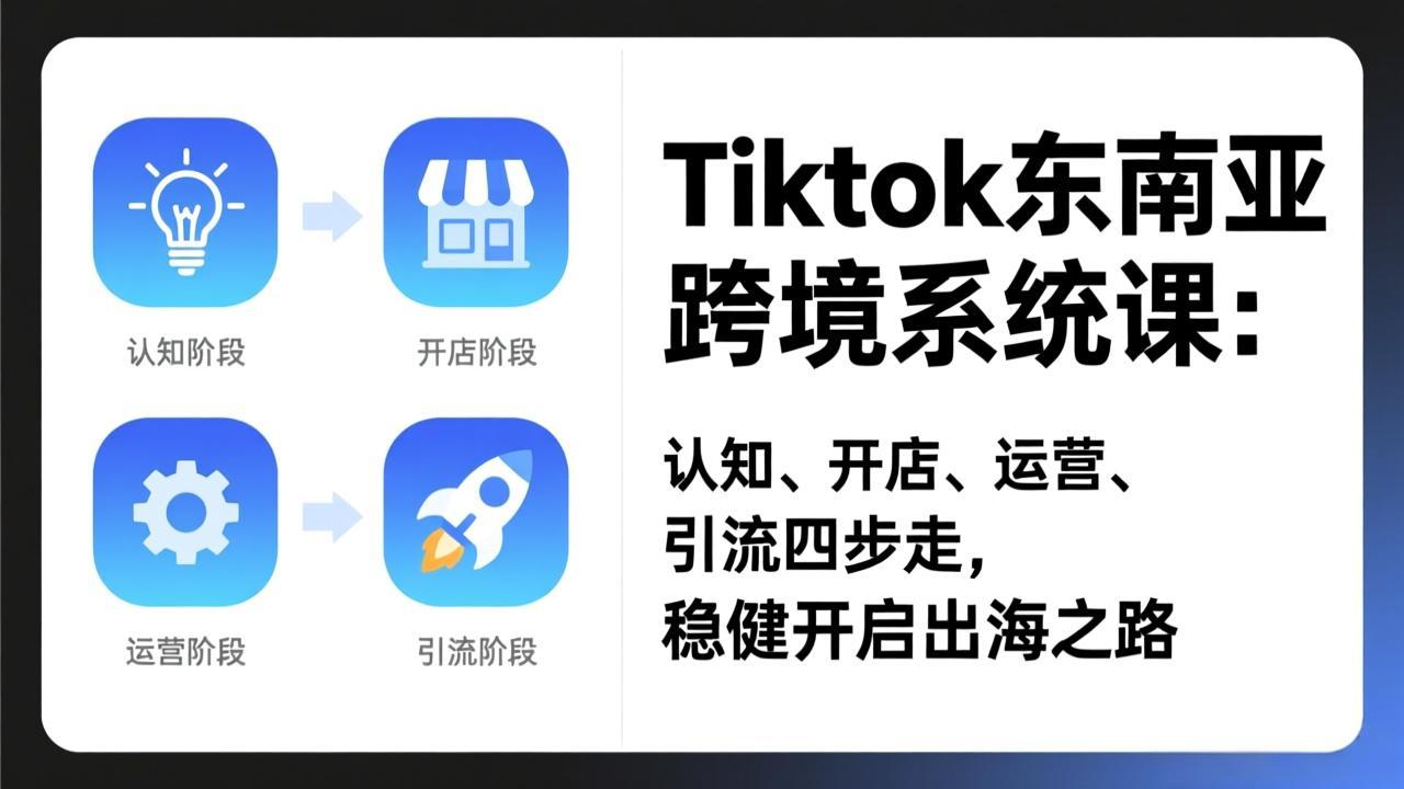 TikTok东南亚跨境系统课：认知、开店、运营、引流四步走，稳健开启出海之路-拾涧工坊