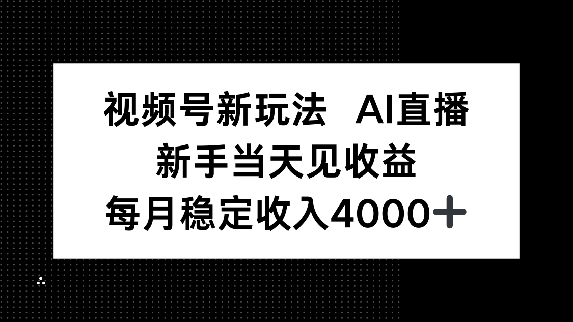 视频号新玩法AI直播，新手小白当天见收益，月入4000+-拾涧工坊
