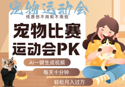 AI一键生成宠物比赛运动会PK视频，纯原创不用剪不用拍，每天十分钟，轻松月入过1W+-拾涧工坊