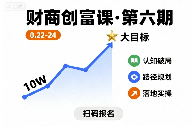 财商创富课第六期8月22-24号，如何从10W起步，一步步实现大目标-拾涧工坊