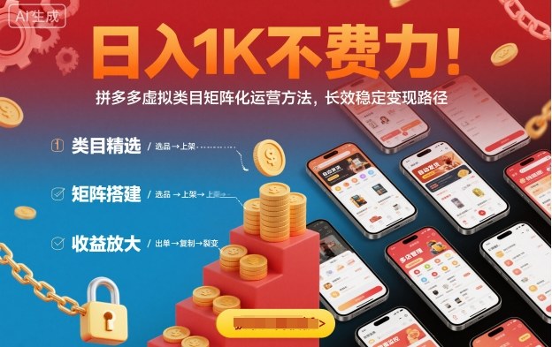 日入1K不费力！拼多多虚拟类目矩阵化运营方法，长效稳定变现路径-拾涧工坊