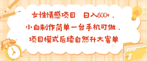 女性情感项目 小白制作简单一台手机可做 项目模式后续自然升大客单 日入6张-拾涧工坊