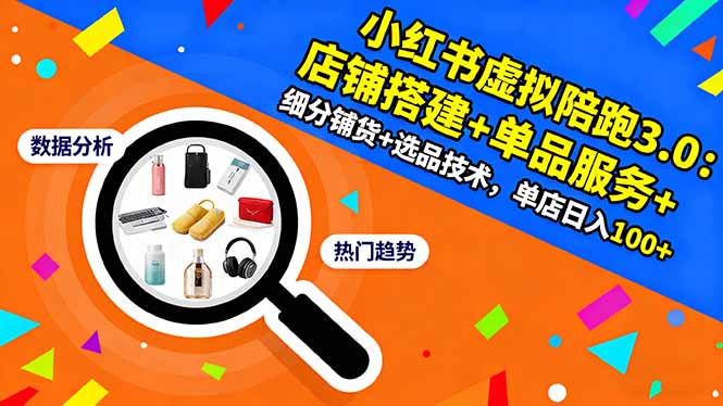 小红书虚拟陪跑3.0：店铺搭建+单品服务+细分铺货+选品技术，单店日入100+-拾涧工坊