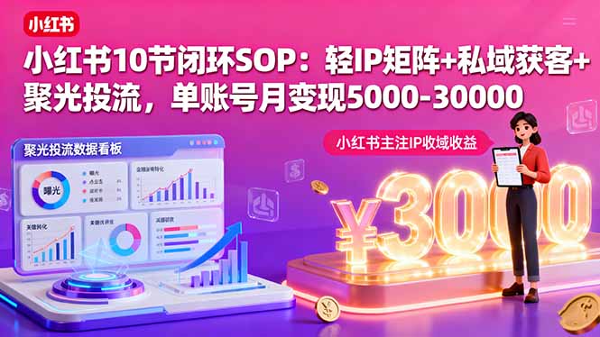 小红书10节闭环SOP：轻IP矩阵+私域获客+聚光投流，单账号月变现5000-30000-拾涧工坊