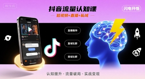 抖音流量认知课，短视频+直播+私域，认知提升，闪电开悟-拾涧工坊