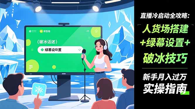 直播冷启动全攻略:人货场搭建+绿幕设置+破冰技巧，新手月入过万实操指南-拾涧工坊