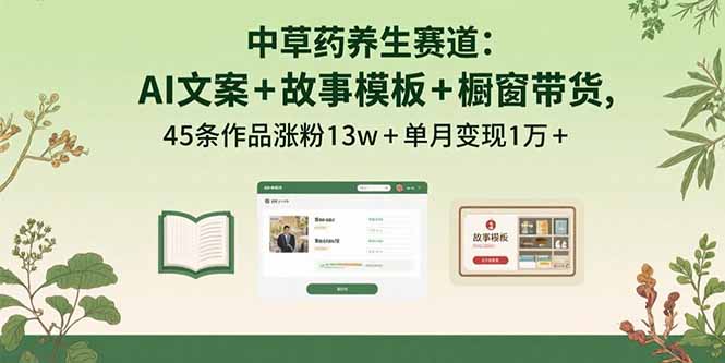 中草药养生赛道：AI文案+故事模板+橱带货，45条作品涨粉13w+单月变现1万+-拾涧工坊