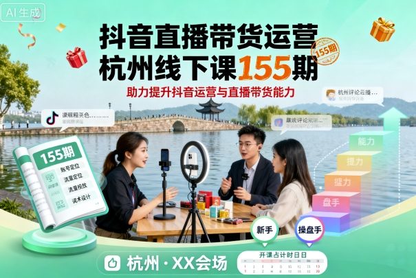 抖音直播带货运营杭州线下课155期，助力提升抖音运营与直播带货能力-拾涧工坊