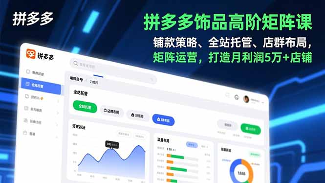 拼多多饰品高阶矩阵课，铺款策略、全站托管、店群布局，矩阵运营，打造月利润5万+店铺-拾涧工坊