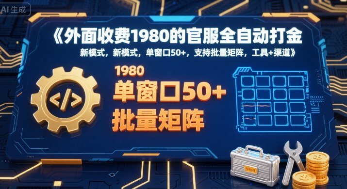 外面收费1980的官服全自动打金，新模式，单窗口50+，支持批量矩阵，工具+渠道【揭秘】-拾涧工坊