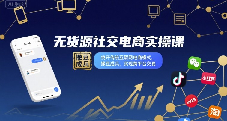 无货源社交电商实操课，绕开传统互联网电商模式，撒豆成兵，实现跨平台交易-拾涧工坊