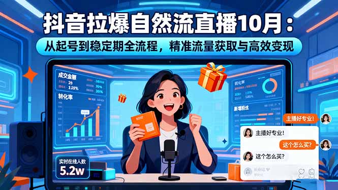 抖音拉爆自然流直播10月：从起号到稳定期全流程，精准流量获取与高效变现-拾涧工坊