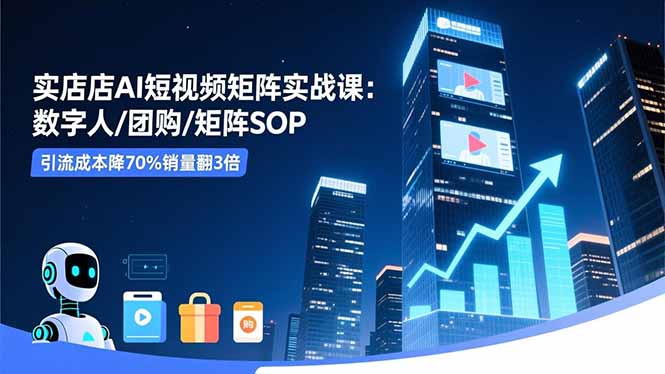 实体店AI短视频矩阵实战课：数字人/团购/矩阵SOP，引流成本降70%销量翻3倍-拾涧工坊