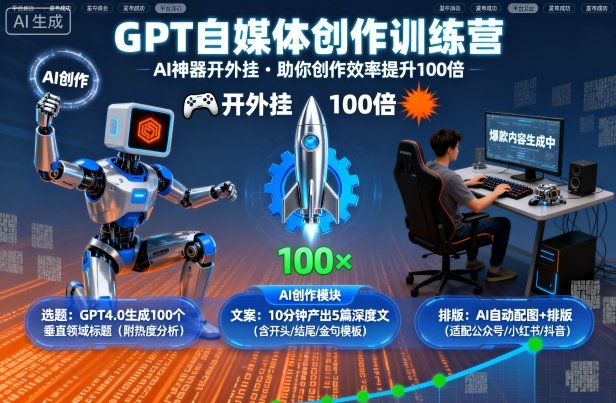 GPT自媒体创作训练营：AI神器开外挂，助你创作效率提升100倍-拾涧工坊
