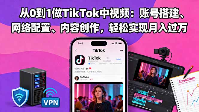 从0到1做TikTok中视频：账号搭建、网络配置、内容创作，轻松实现月入过万-拾涧工坊