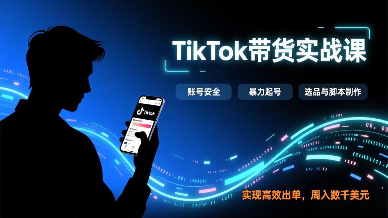 TikTok带货实战课，涵盖账号安全、暴力起号、选品与脚本制作，实现高效出单，周入数千美元-拾涧工坊