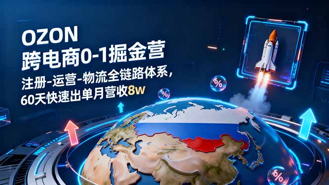 OZON跨境电商0-1掘金营：注册-运营-物流全链路体系，60天快速出单月营收8w-拾涧工坊