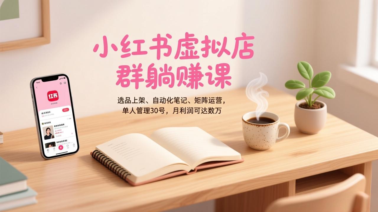 小红书虚拟店群躺赚课，选品上架、自动化笔记、矩阵运营，单人管理30号，月利润可达数万-拾涧工坊