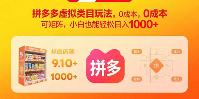 拼多多虚拟类目玩法，0成本，可矩阵，小白也能轻松日入1000+-拾涧工坊