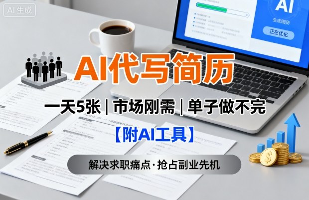 AI代写简历，一天5张，今年找工作难，市场刚需，单子做不完【附AI工具】-拾涧工坊