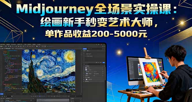 Midjourney全场景实操课：绘画新手秒变艺术大师，单作品收益200-5000元-拾涧工坊