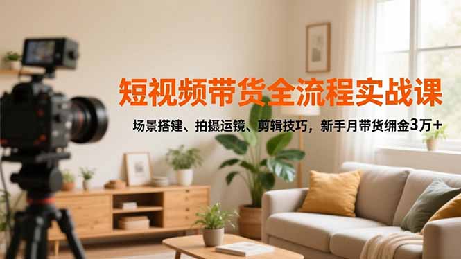 短视频带货全流程实战课，场景搭建、拍摄运镜、剪辑技巧，新手月带货佣金3万+-拾涧工坊