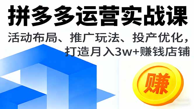拼多多运营实战课，活动布局、推广玩法、投产优化，打造月入3w+赚钱店铺-拾涧工坊