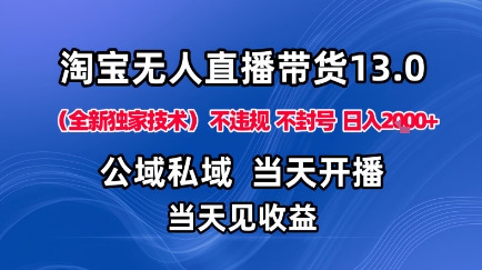淘宝无人直播13.0，公域私域技术，不封号，不违规布局下半年旺季赛道，日入1K+(独家技术)【揭秘】-拾涧工坊