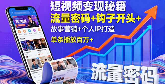 短视频变现秘籍，流量密码+钩子开头+故事营销+个人IP打造，单条播放百万+-拾涧工坊