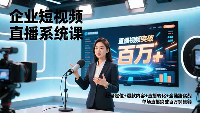 企业短视频直播系统课，账号定位+爆款内容+直播转化+全链路实战，单场直播突破百万销售额-拾涧工坊