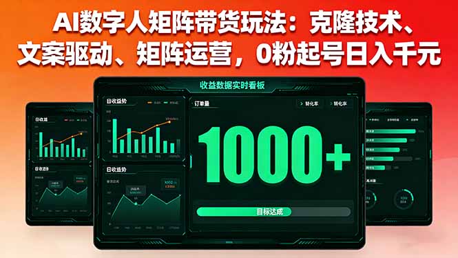 AI数字人矩阵带货玩法：克隆技术、文案驱动、矩阵运营，0粉起号日入千元-拾涧工坊