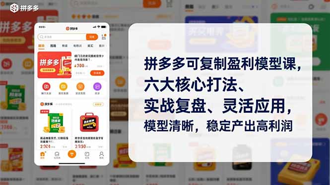拼多多可复制盈利模型课，六大核心打法、实战复盘、灵活应用，模型清晰，稳定产出高利润-拾涧工坊