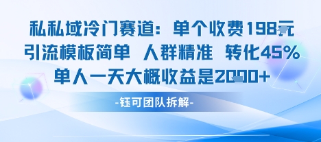 私域冷门赛道单个收费198米引流模板简单人群精准 45%的转化率单人一天大概收益多张-拾涧工坊