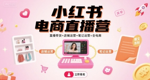 小红书电商直播营，直播带货+店铺运营+笔记运营=全电商-拾涧工坊