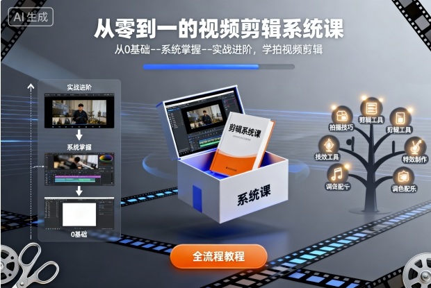 从零到一的视频剪辑系统课，从0基础–系统掌握–实战进阶，学拍视频剪辑-拾涧工坊