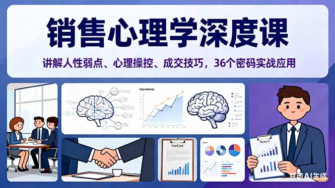 销售心理学深度课，讲解人性弱点、心理操控、成交技巧，36个密码实战应用-拾涧工坊