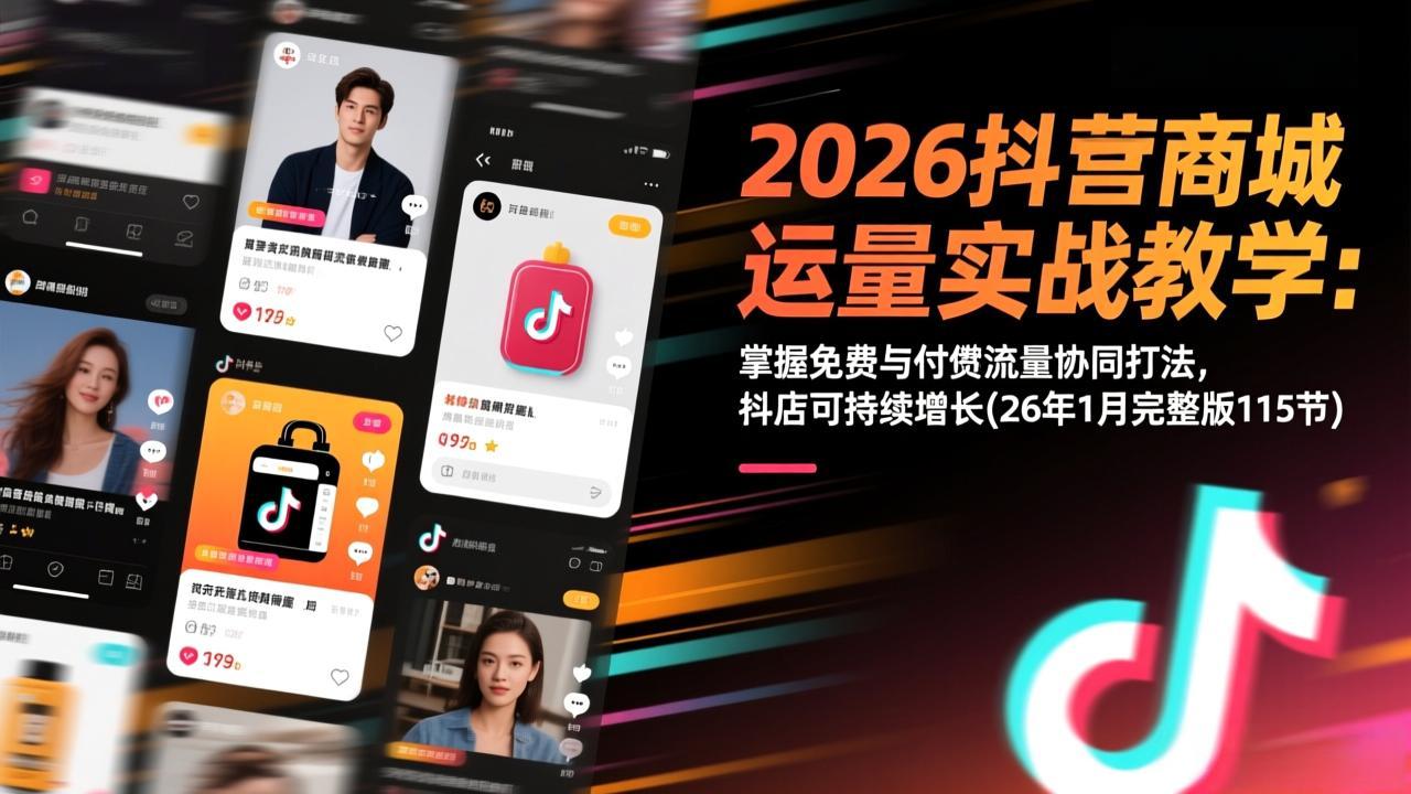 2026抖音商城运营实战教学：掌握免费与付费流量协同打法，抖店可持续增长(26年1月完整版115节-拾涧工坊