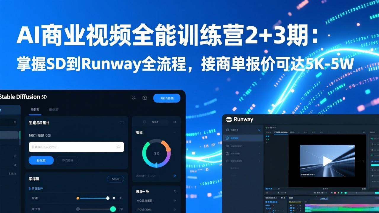 AI商业视频全能训练营2+3期：掌握SD到Runway全流程，接商单报价可达5K-5W-拾涧工坊