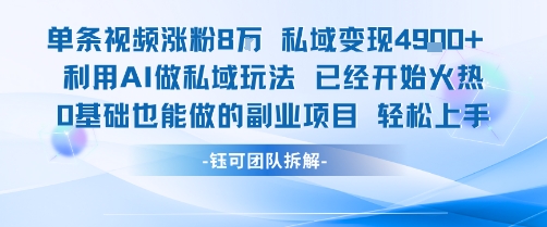 单条视频私域变现4.9k+利用AI做私域玩法 已经开始火热0基础也能做的副业项目轻松上手-拾涧工坊
