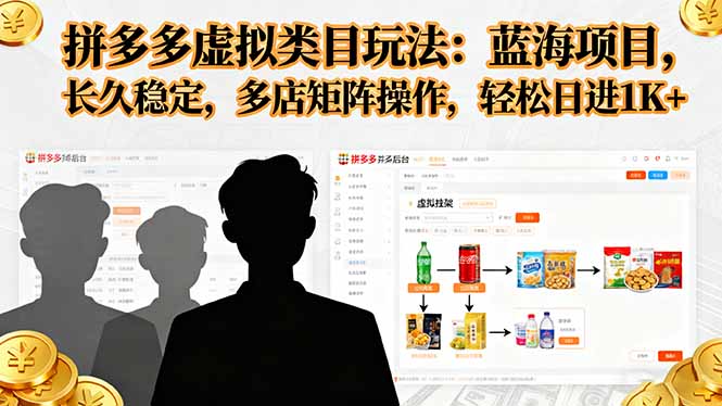 拼多多虚拟类目玩法，蓝海项目，长久稳定，多店矩阵操作，轻松日进1K+-拾涧工坊