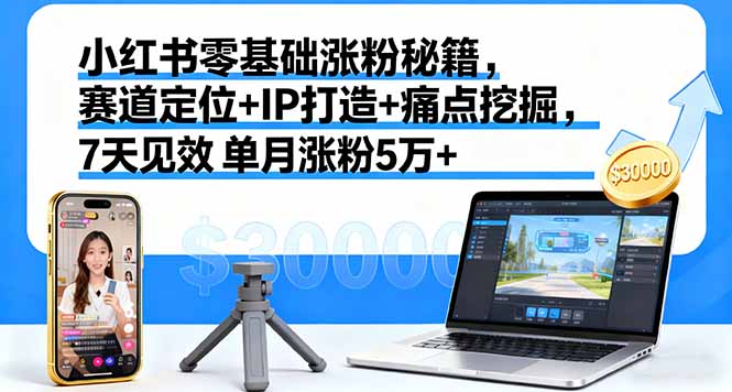 小红书零基础涨粉秘籍，赛道定位+IP打造+痛点挖掘，7天见效 单月涨粉5万+-拾涧工坊