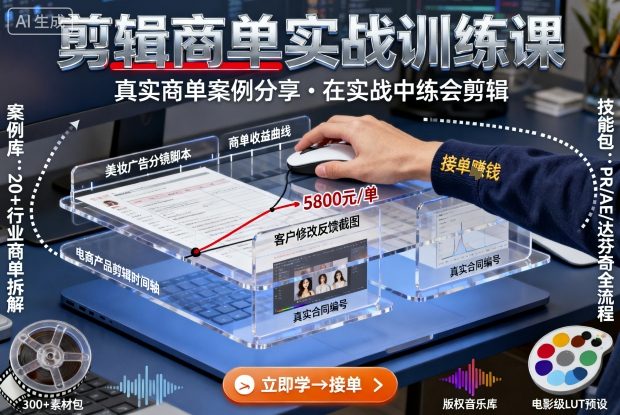 剪辑商单实战训练课，真实商单案例分享，在实战中练会剪辑-拾涧工坊