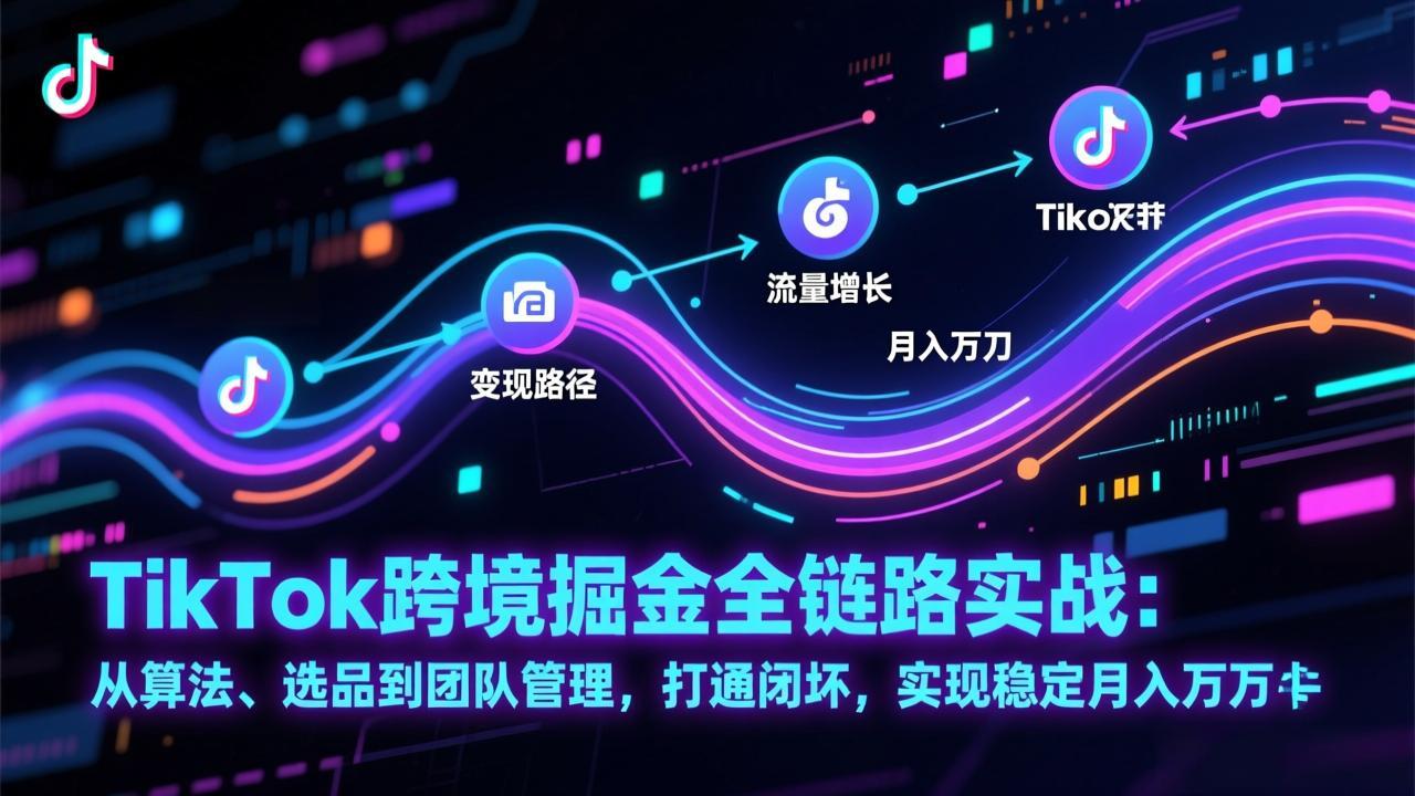 TikTok跨境掘金全链路实战：从算法、选品到团队管理，打通闭环，实现稳定月入万刀-拾涧工坊