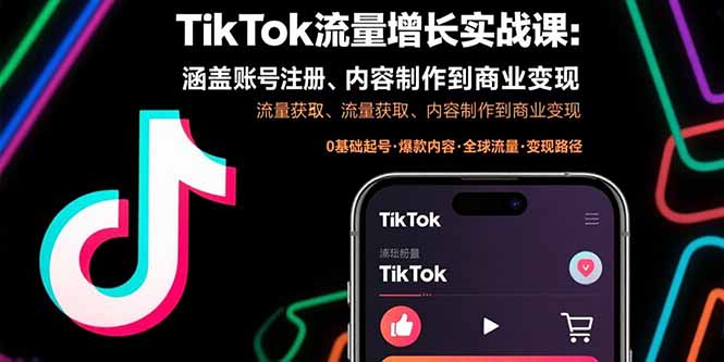 TikTok流量增长实战课：涵盖账号注册、流量获取、内容制作到商业变现-拾涧工坊