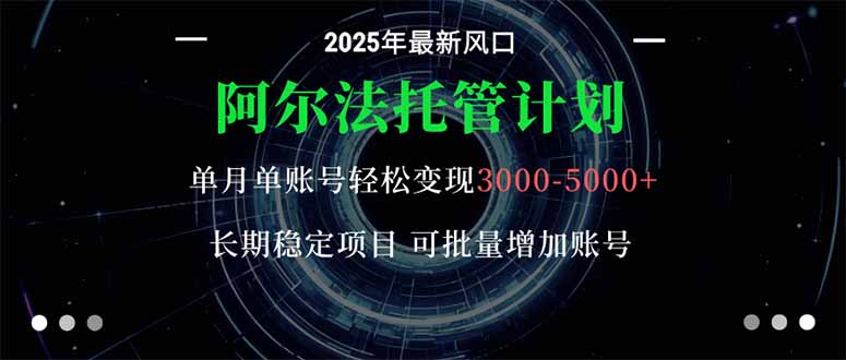 阿尔法托管计划 单账号月入3000-5000，长期稳定项目，新手小白轻松上手。-拾涧工坊