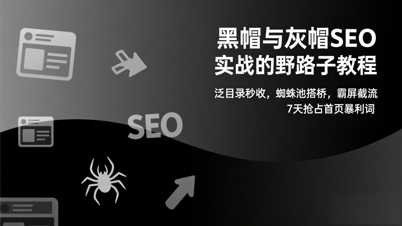 黑帽与灰帽SEO实战的野路子教程：泛目录秒收，蜘蛛池搭桥，霸屏截流，7天抢占首页暴利词-拾涧工坊