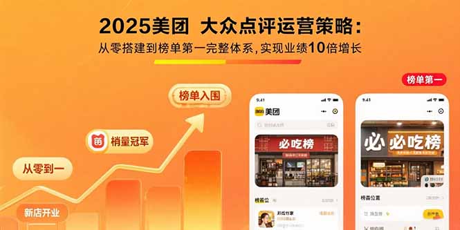 2025美团 大众点评运营策略:从零搭建到榜单第一完整体系,实现业绩10倍增长-拾涧工坊