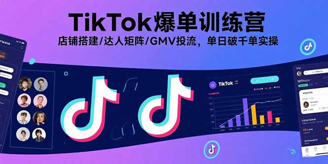 TikTok爆单训练营，店铺搭建/达人矩阵/GMV投流，单日破千单实操-拾涧工坊